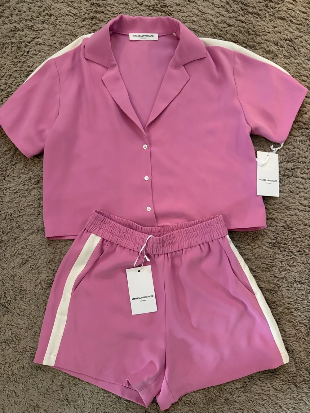 Amanda Uprichard Pink Short Set with Contrast Stripe